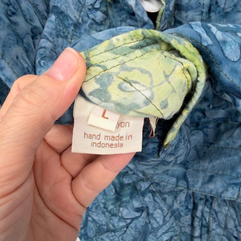 Frivolous by La Blend Reversible Quilted Batik Jacket Green Blue Floral Boho LG - Picture 9 of 13